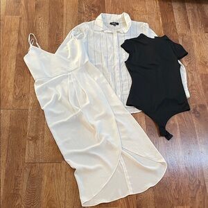 Lulus Medium Bundle! Dress, bodysuit + button down